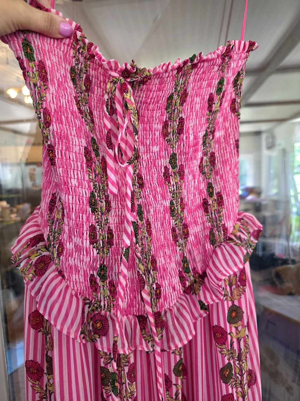 Free People Pink Floral High-Low Strapless Maxi Dress Pink Alejandro Beach Large - Picture 3 of 5